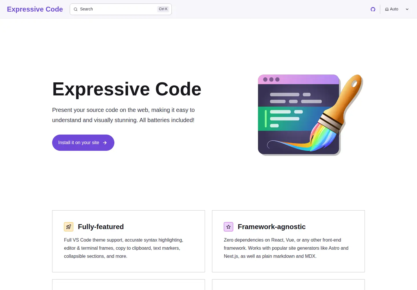 Captured homepage of expressive-code.com in the current scan
