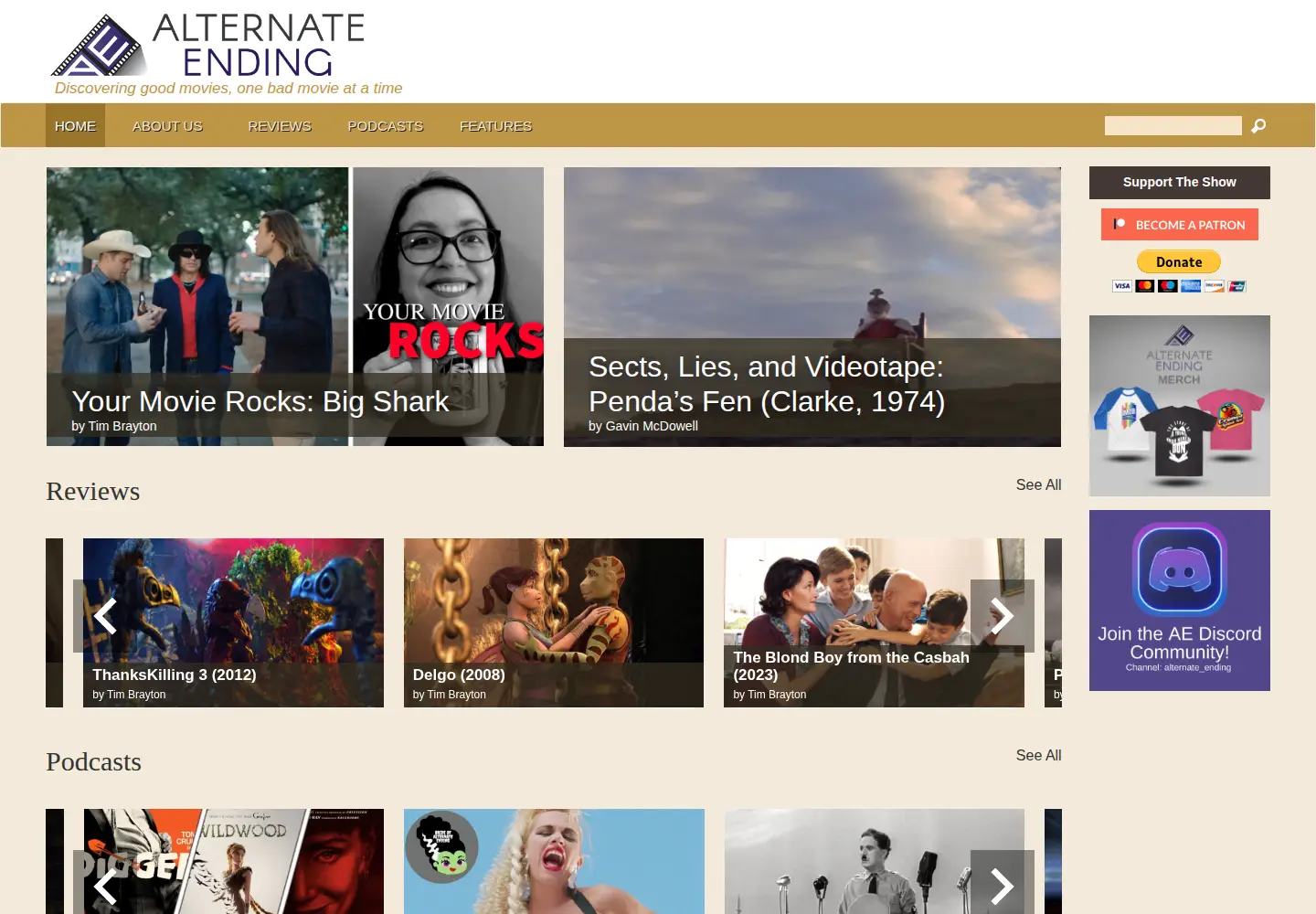 Captured homepage of alternateending.com in the current scan