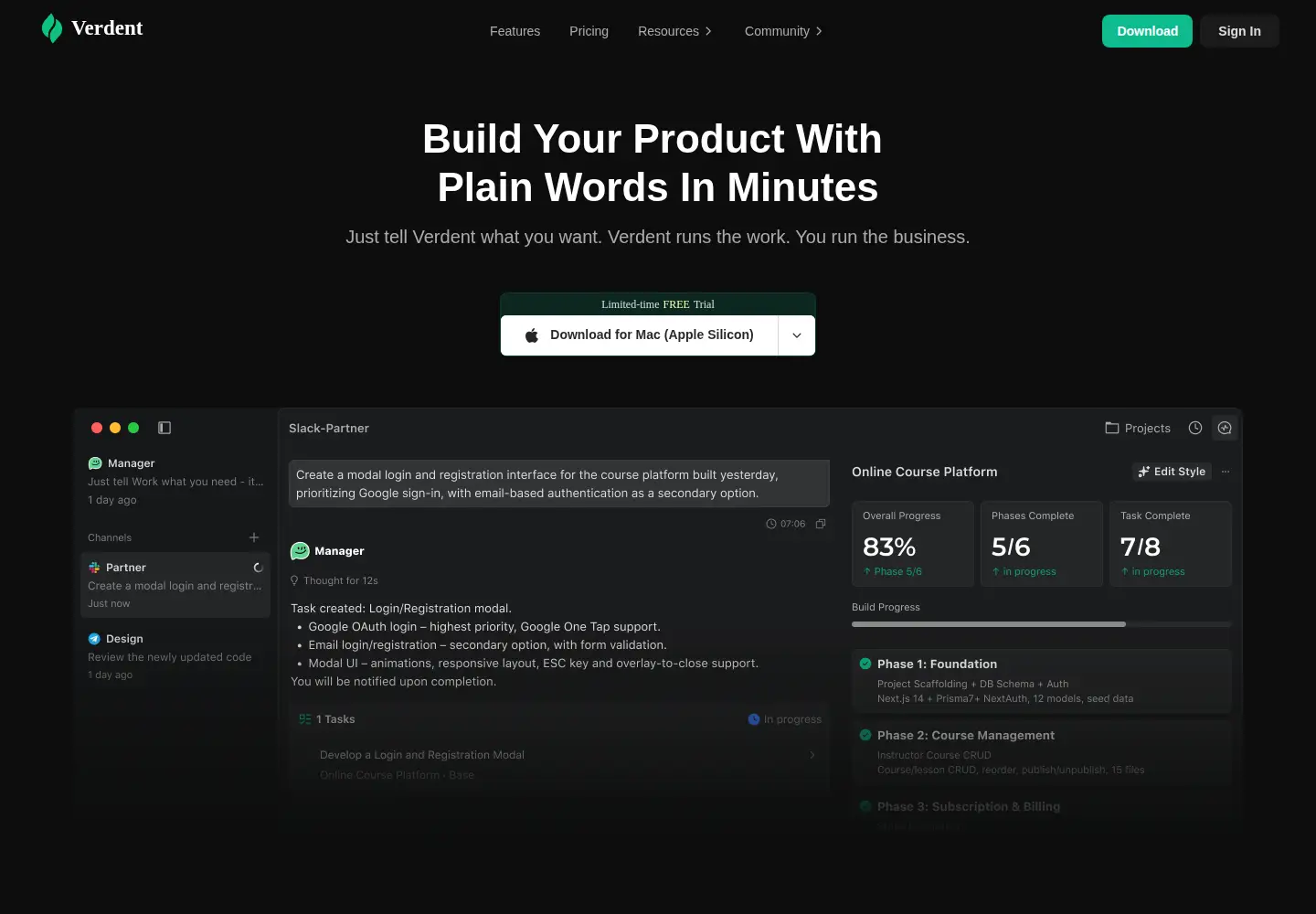 Captured homepage of verdent.ai in the current scan