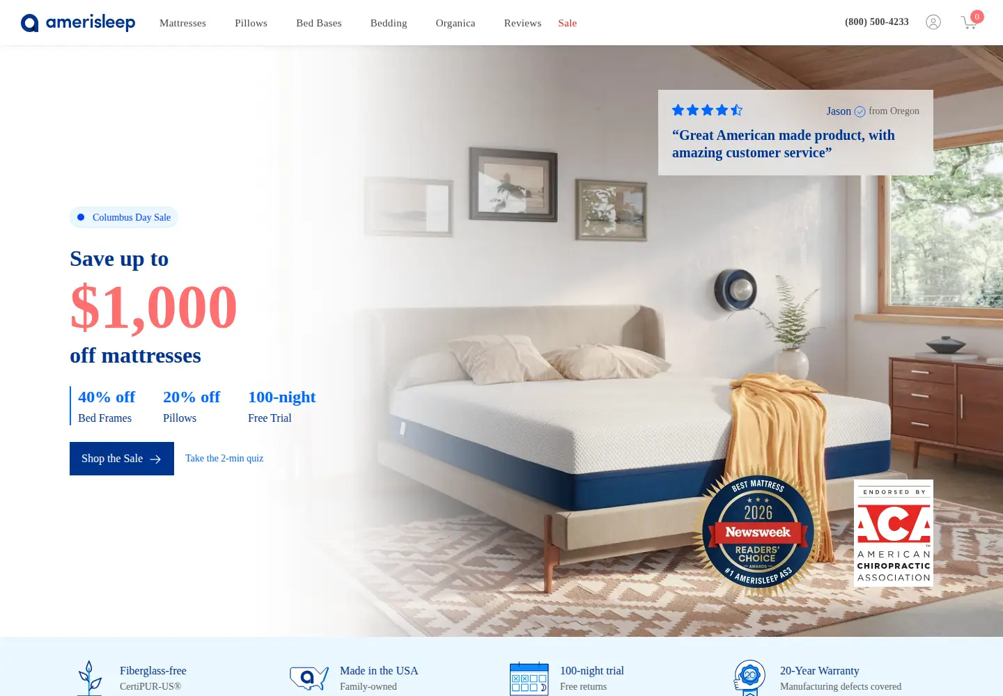 Screenshot of amerisleep.com