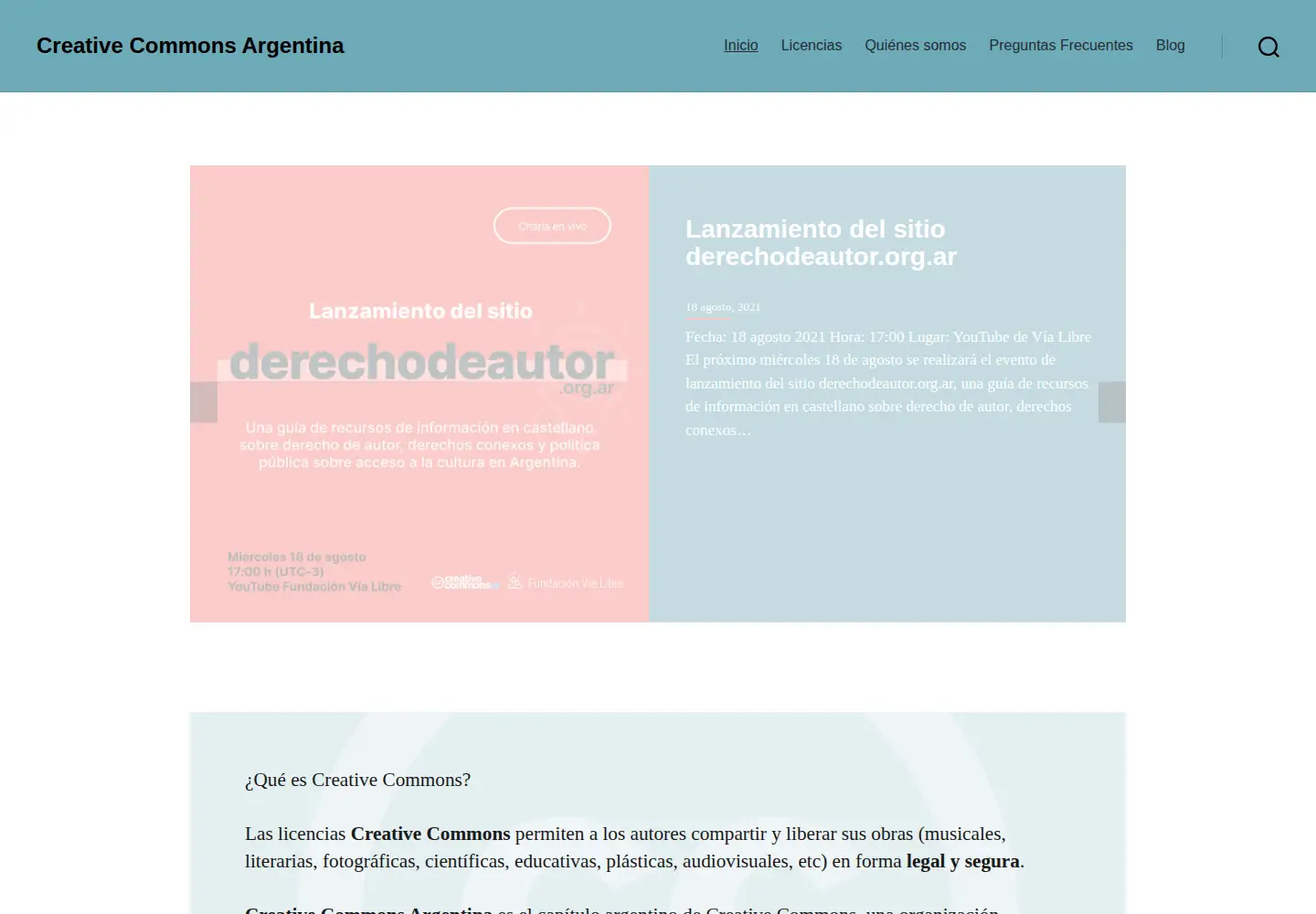 Captured homepage of creativecommons.org.ar in the current scan