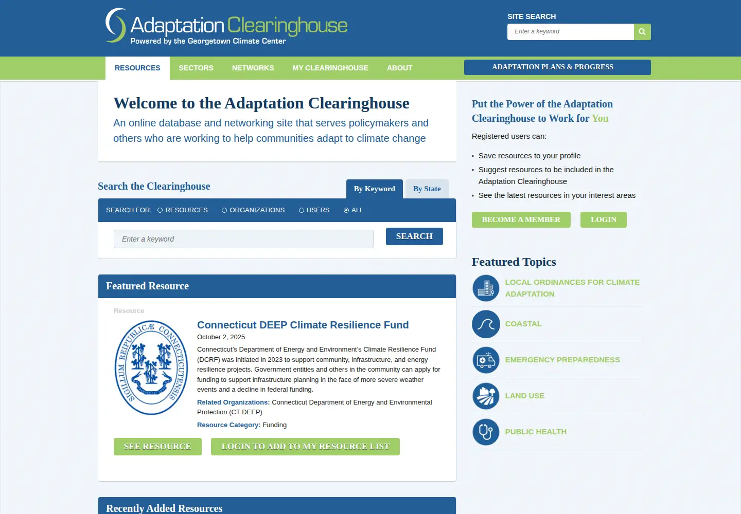 Screenshot of adaptationclearinghouse.org