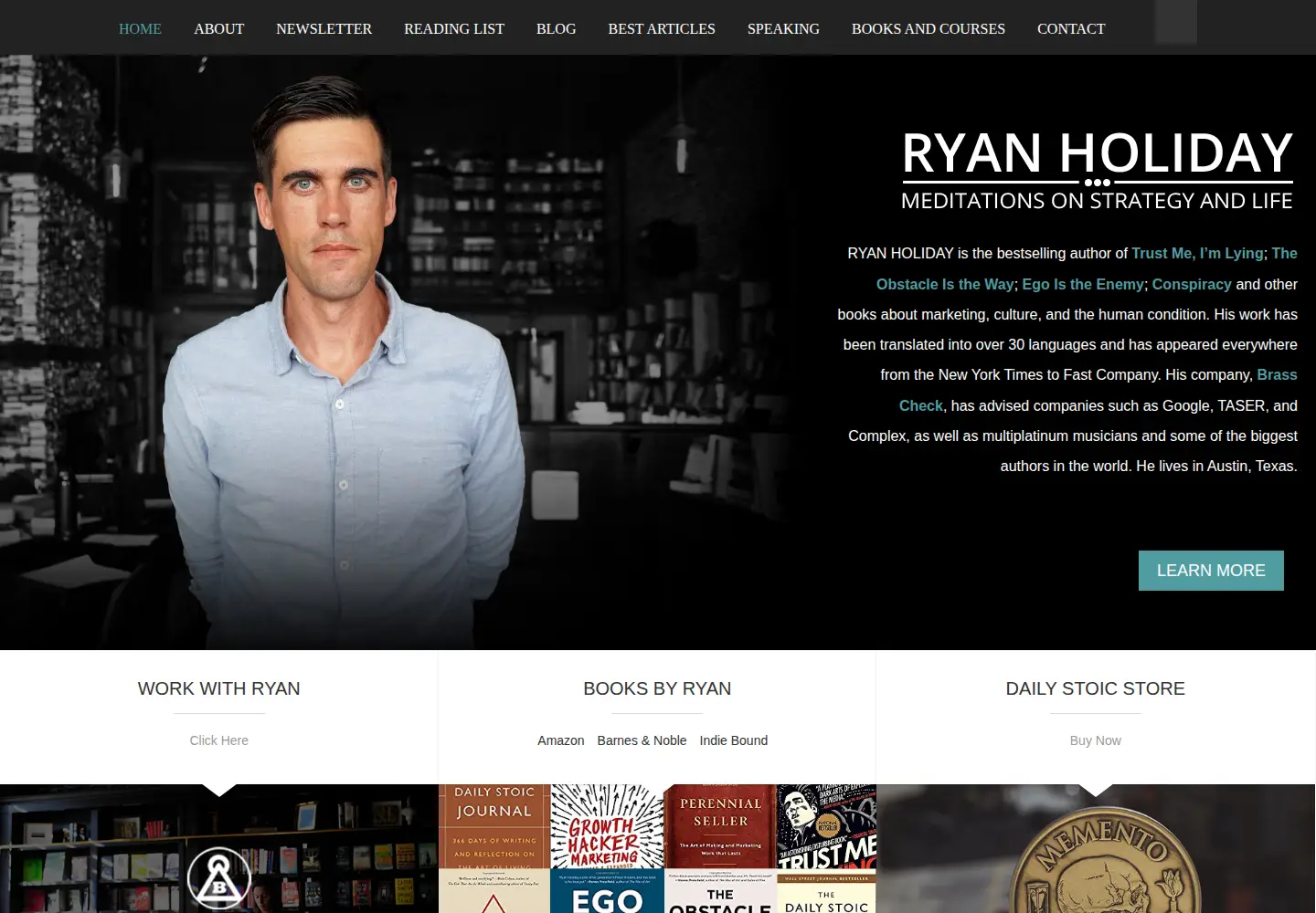 Captured homepage of ryanholiday.net in the current scan