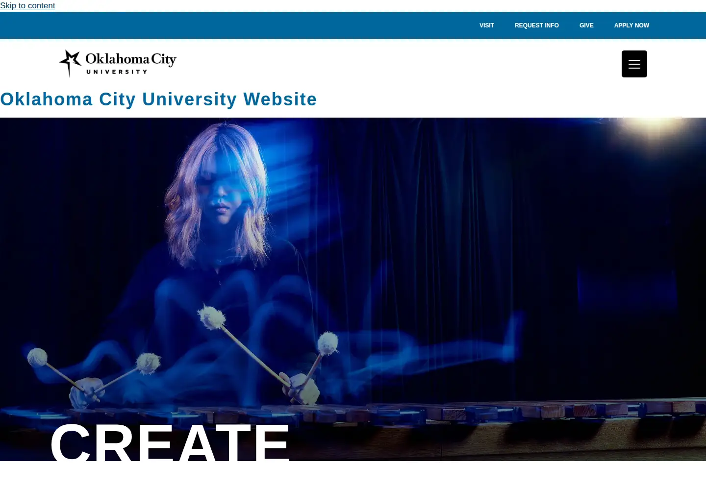 Captured homepage of okcu.edu in the current scan
