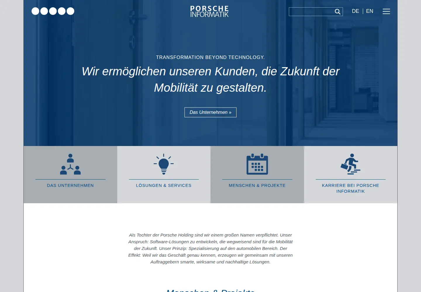 Captured homepage of porscheinformatik.com in the current scan