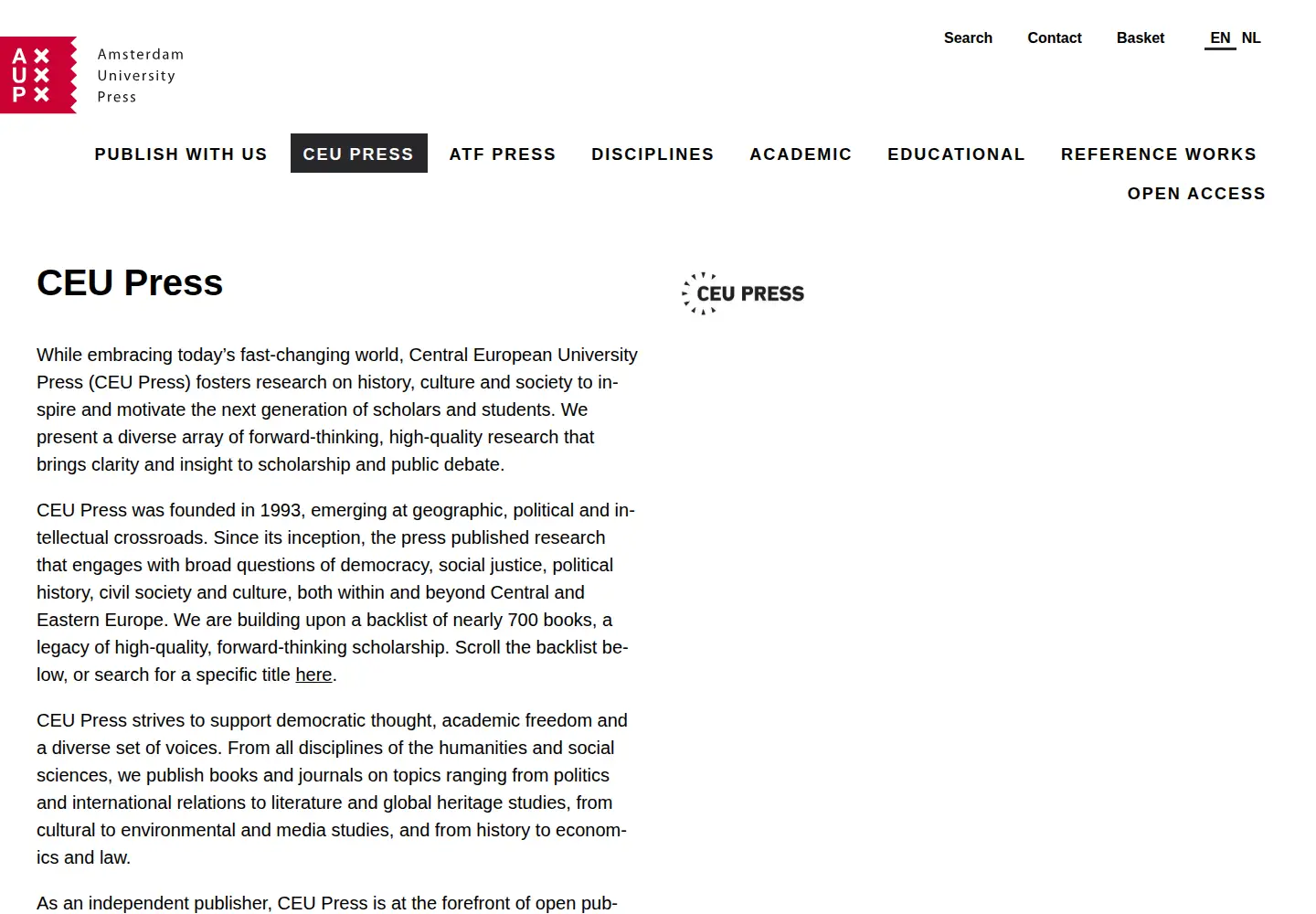 Captured homepage of ceupress.com in the current scan