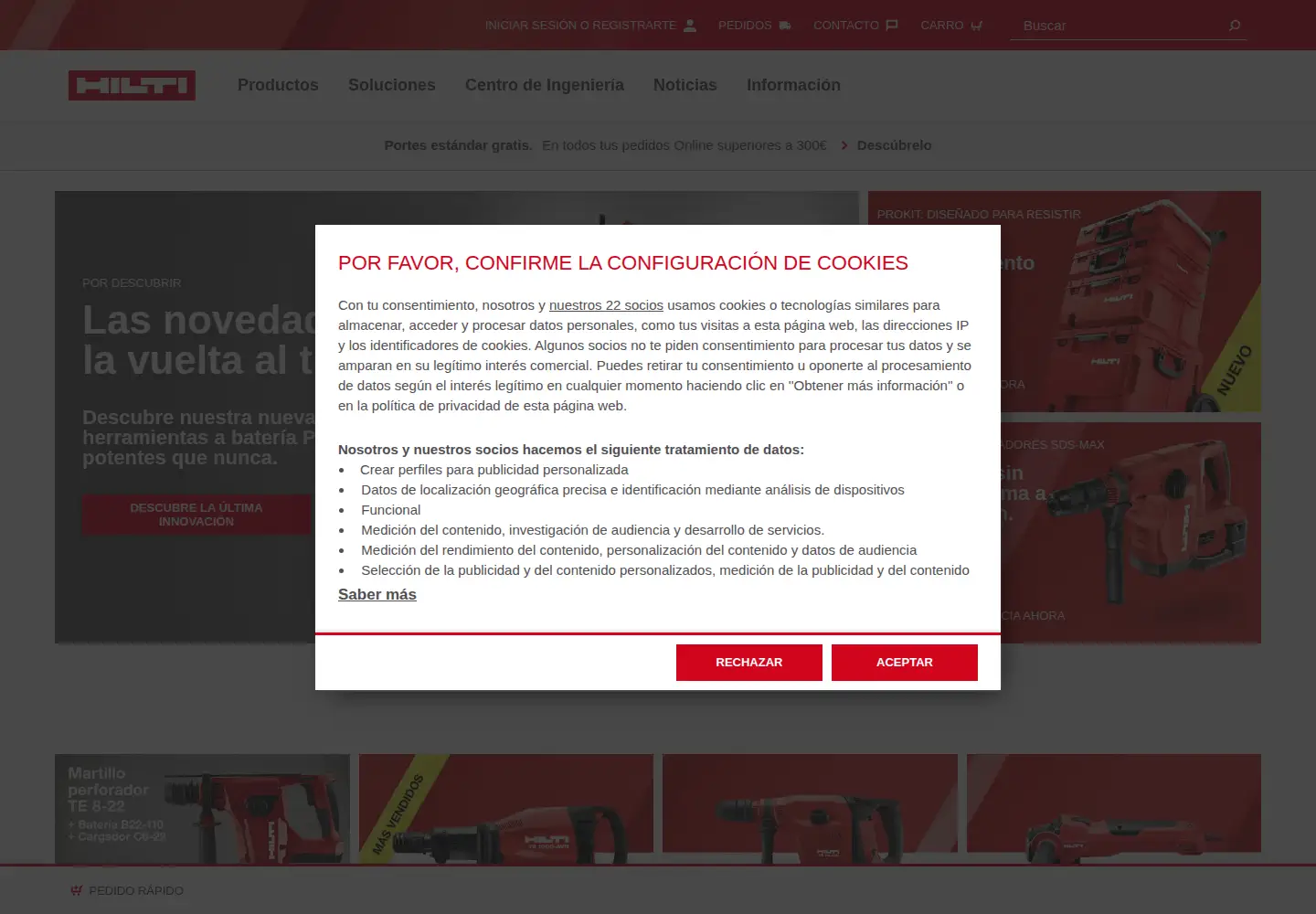 Captured homepage of hilti.es in the current scan