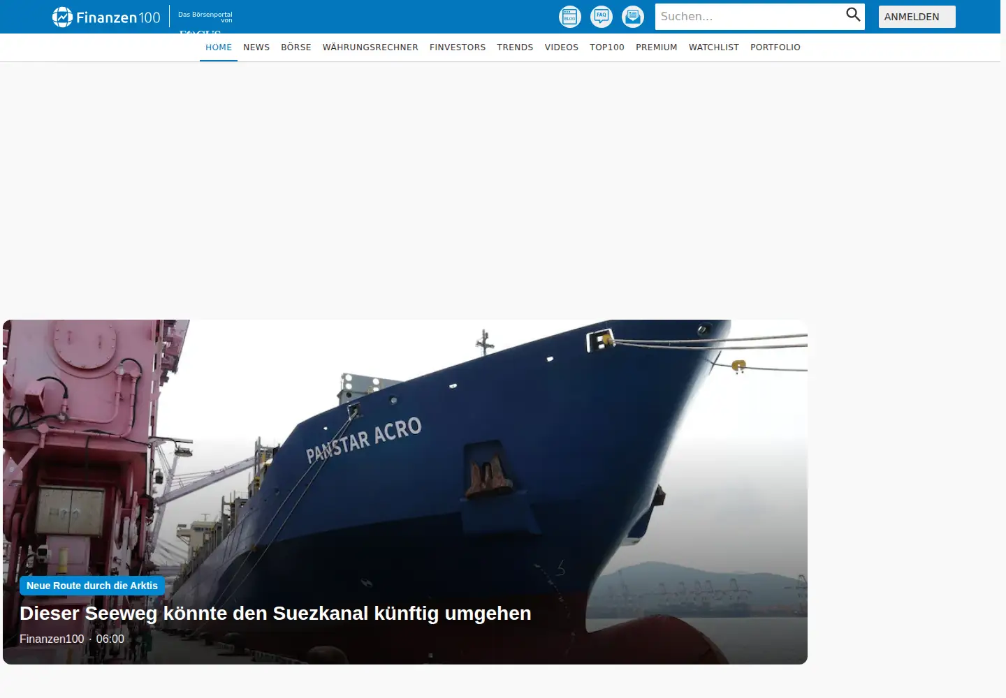Captured homepage of finanzen100.de in the current scan