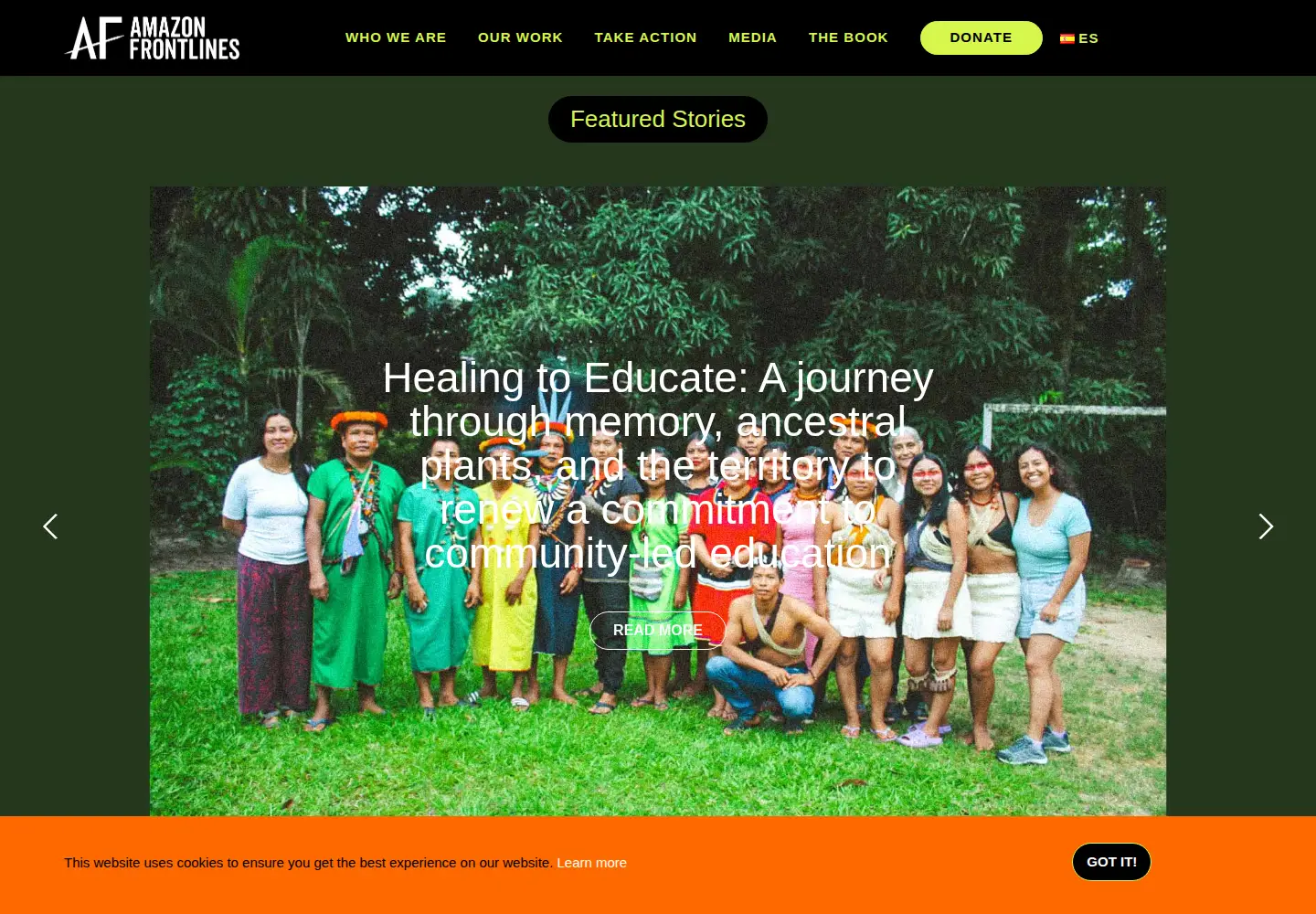 Captured homepage of amazonfrontlines.org in the current scan