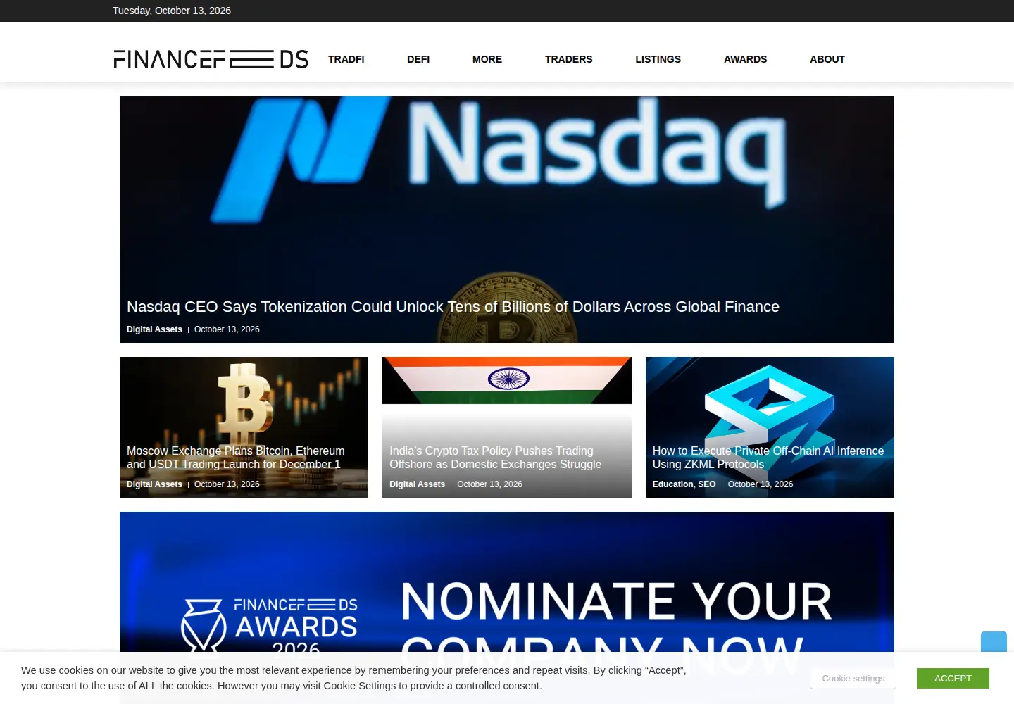 Captured homepage of financefeeds.com in the current scan