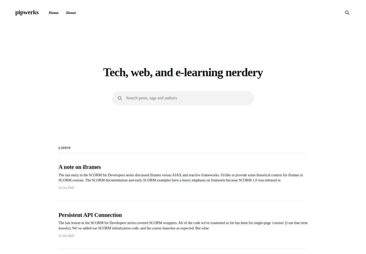 Captured homepage of pipwerks.com in the current scan