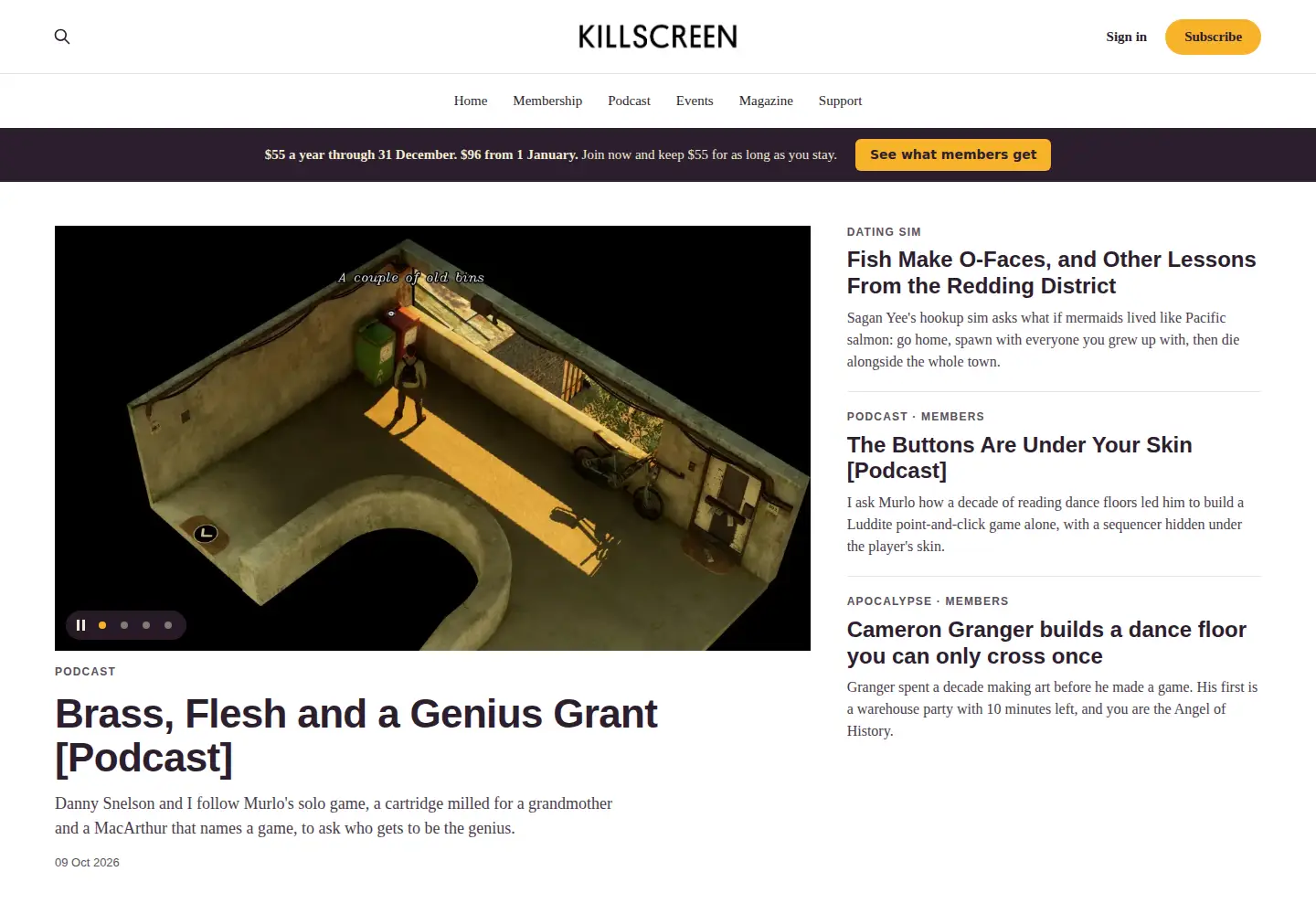 Screenshot of killscreen.com