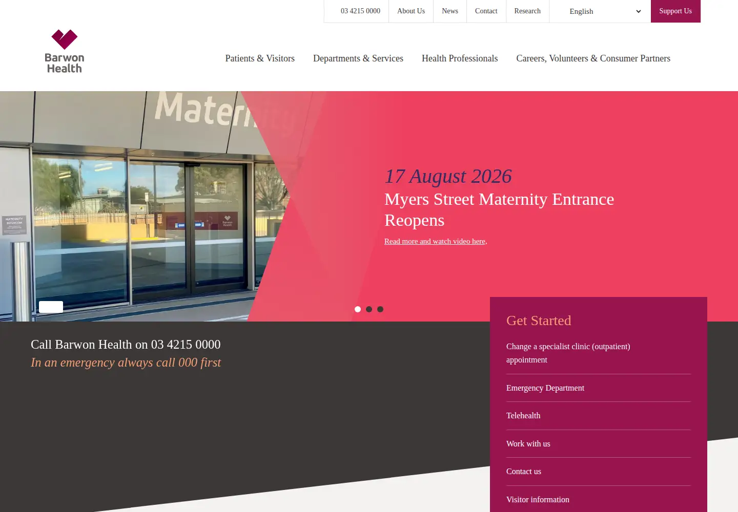 Captured homepage of barwonhealth.org.au in the current scan