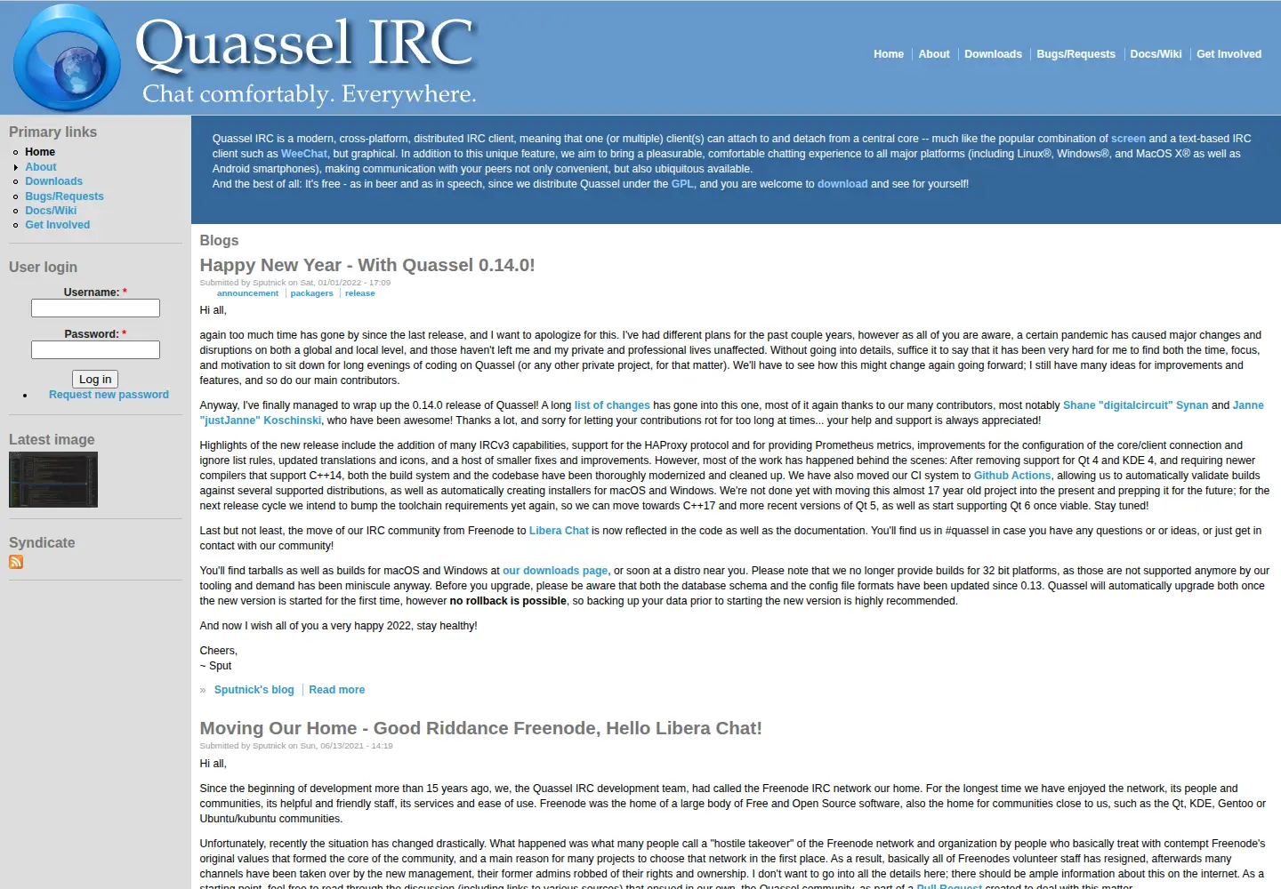 Screenshot of quassel-irc.org