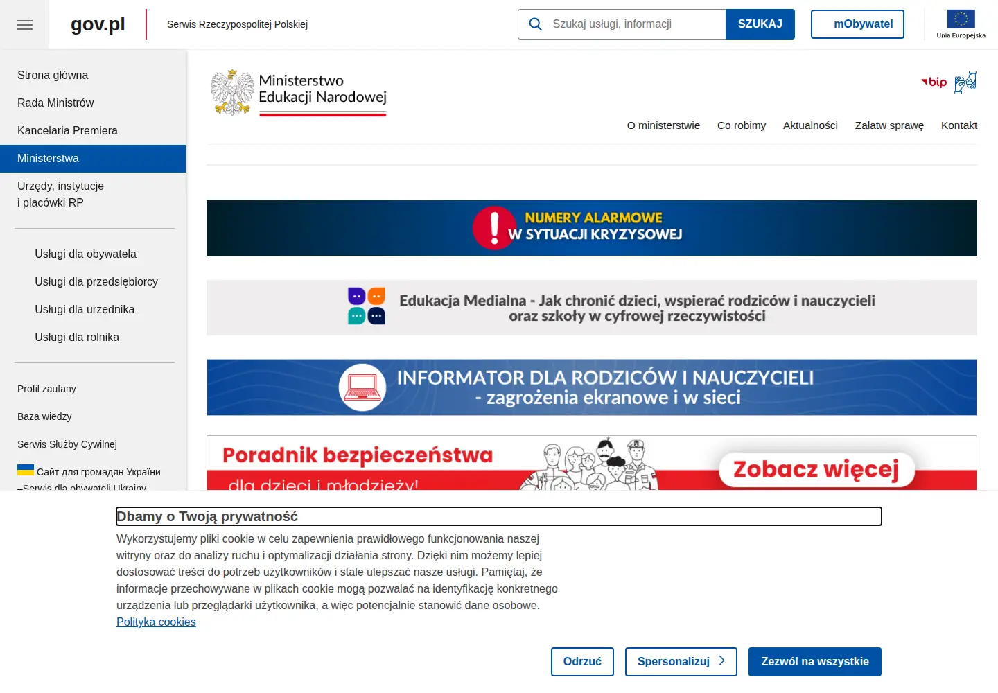 Captured homepage of men.gov.pl in the current scan
