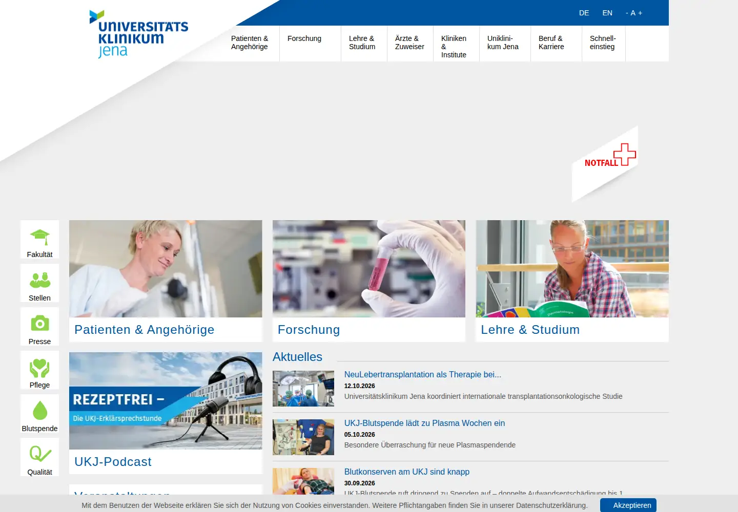 Screenshot of uniklinikum-jena.de