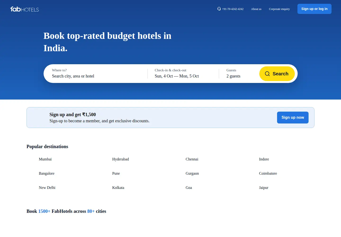 Captured homepage of fabhotels.com in the current scan