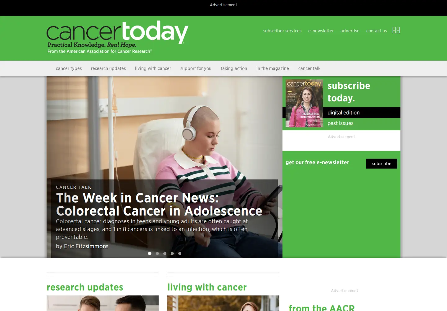 Screenshot of cancertodaymag.org