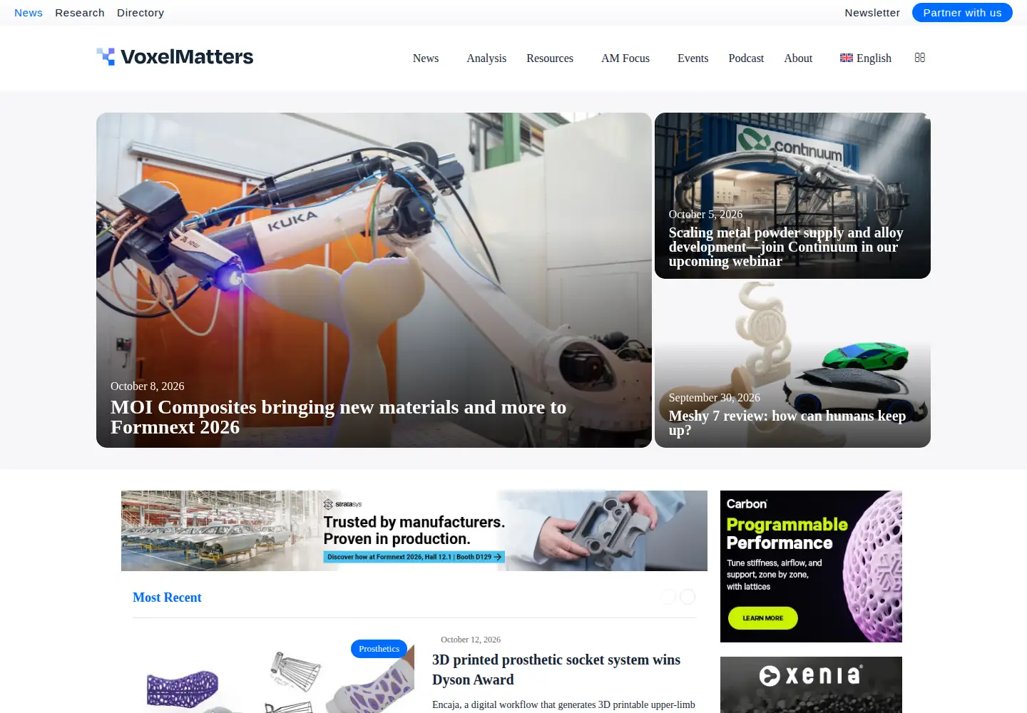 Captured homepage of 3dprintingmedia.network in the current scan