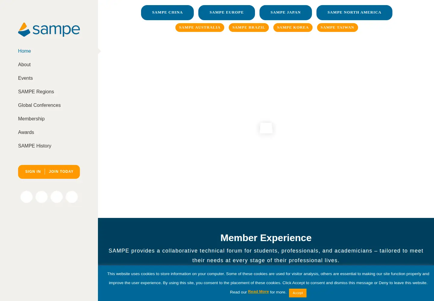Captured homepage of sampe.org in the current scan