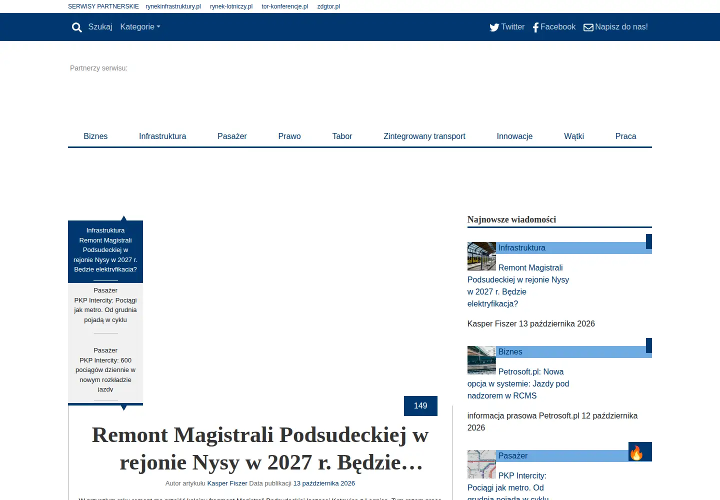 Captured homepage of rynek-kolejowy.pl in the current scan