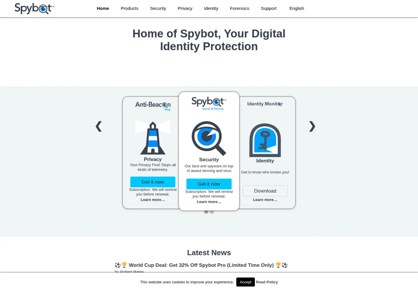 Screenshot of spybot.info