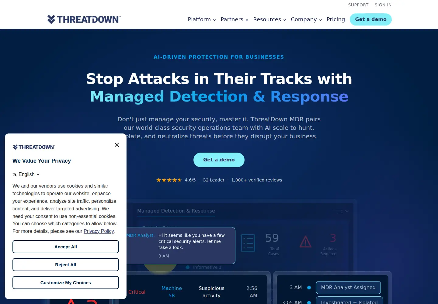 Captured homepage of threatdown.com in the current scan