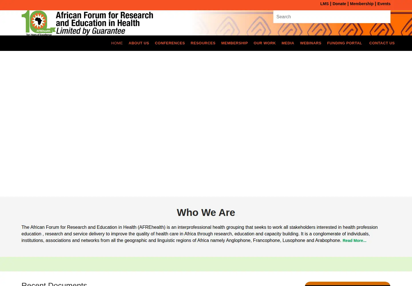 Captured homepage of afrehealth.org in the current scan