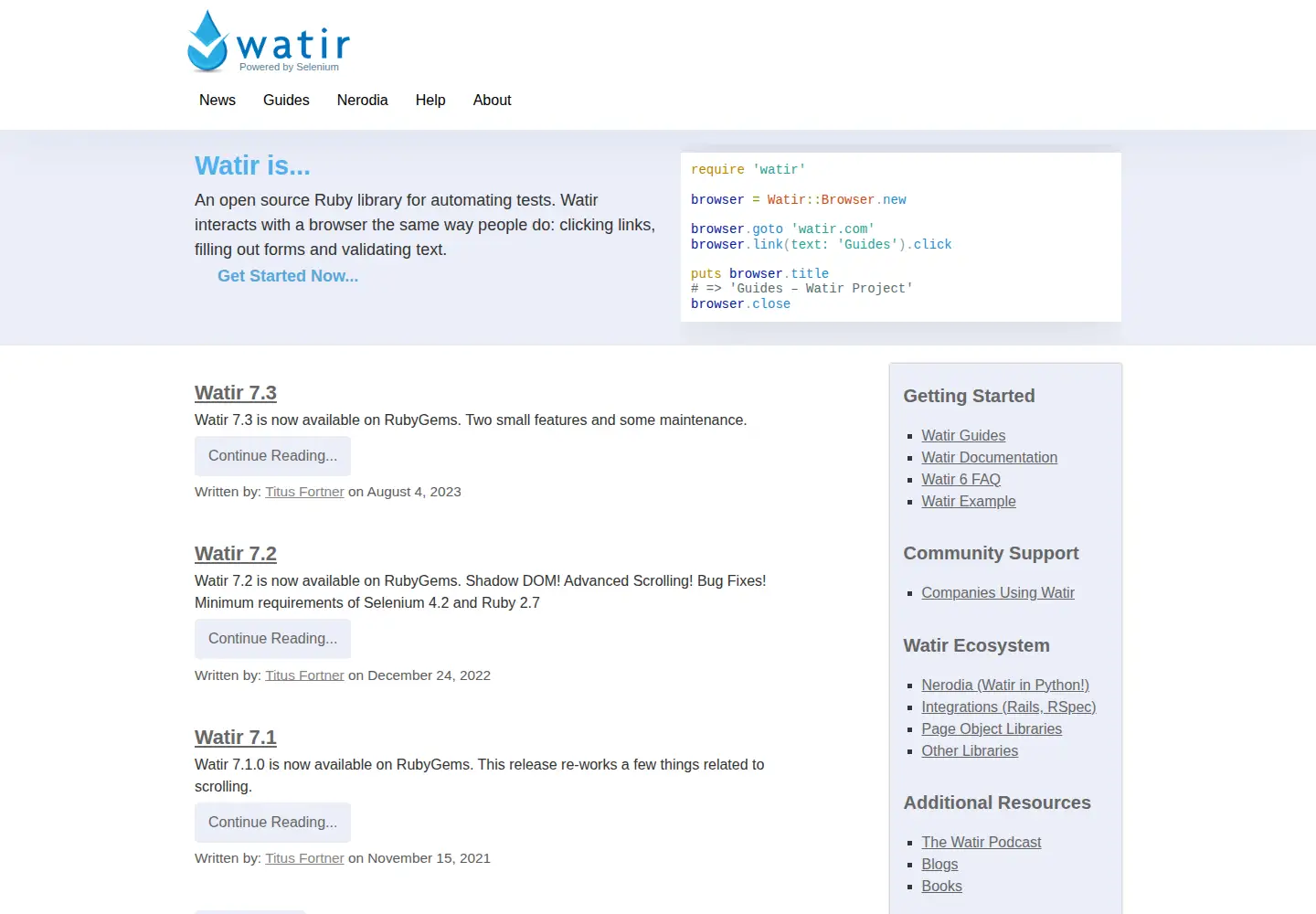 Captured homepage of watir.com in the current scan