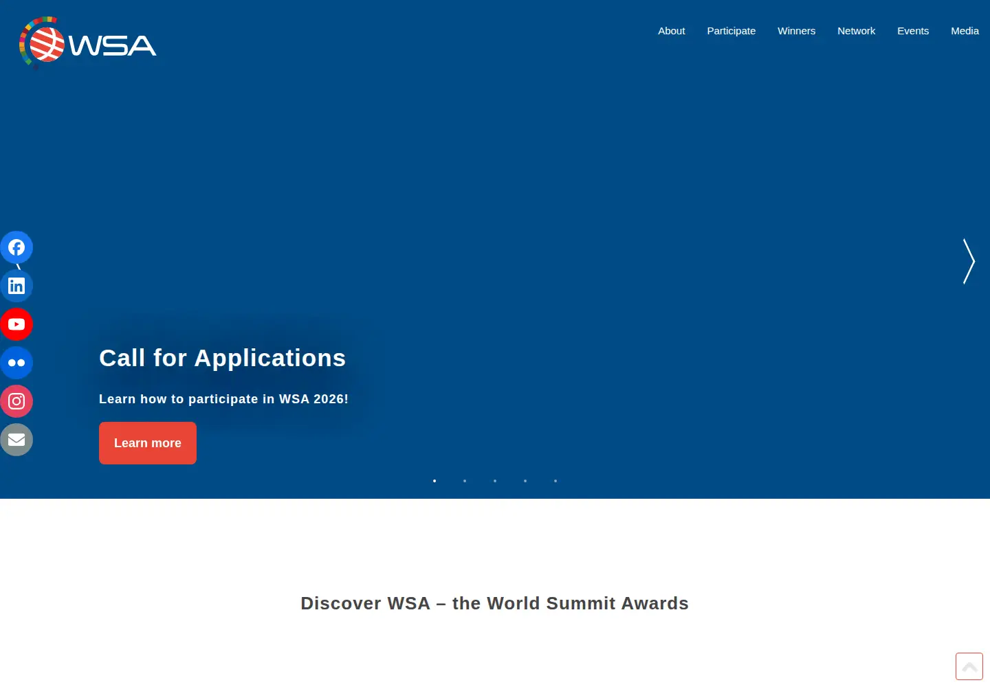 Captured homepage of worldsummitawards.org in the current scan
