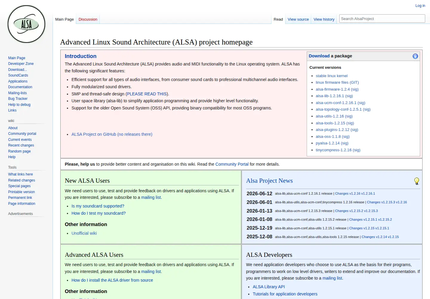 Captured homepage of alsa-project.org in the current scan