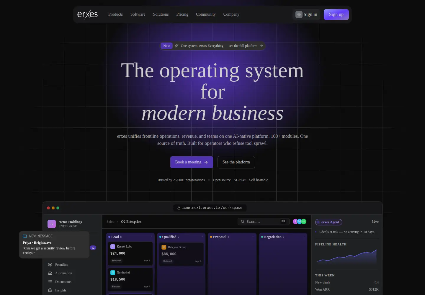 Captured homepage of erxes.io in the current scan
