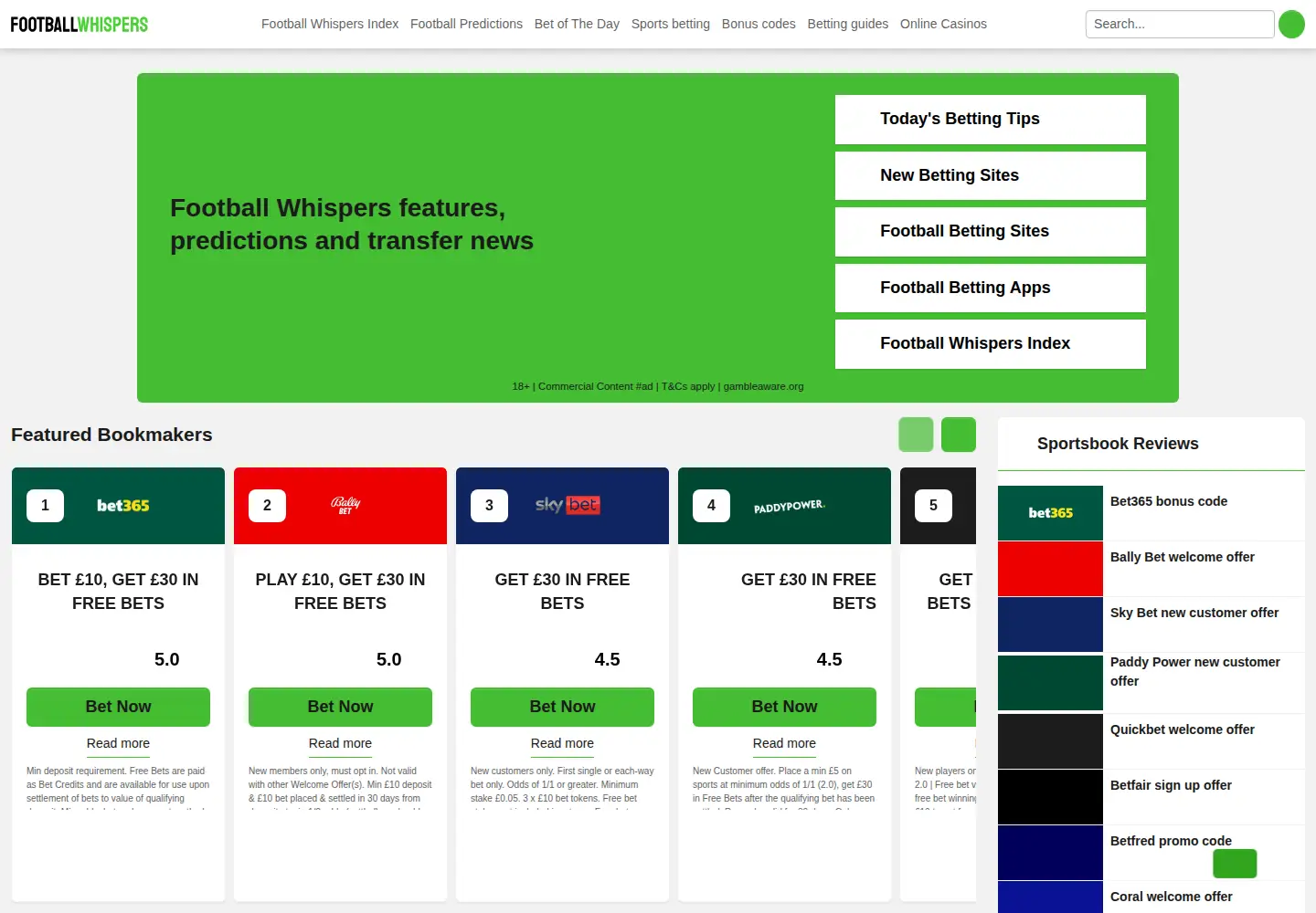 Screenshot of footballwhispers.com