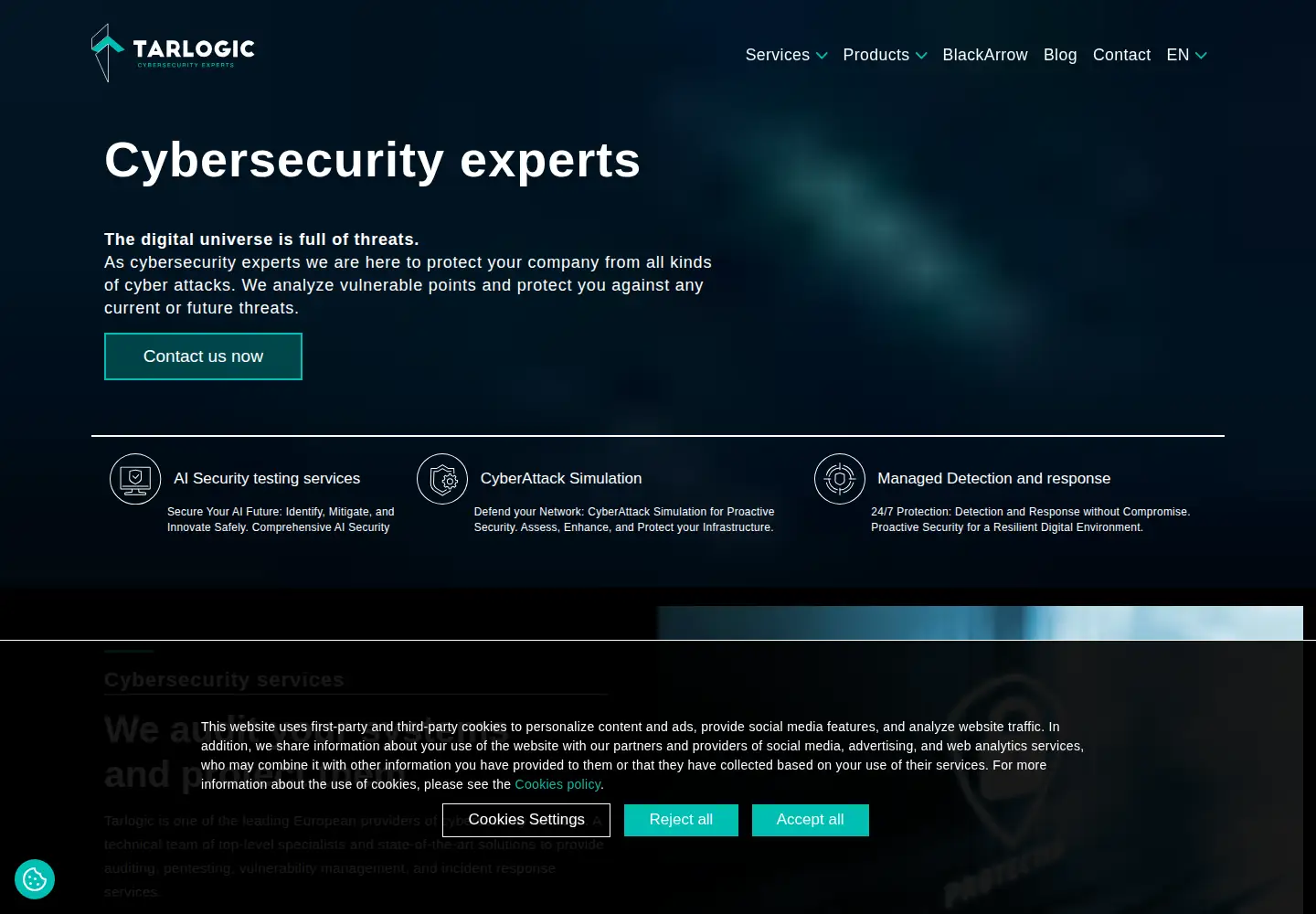 Captured homepage of tarlogic.com in the current scan