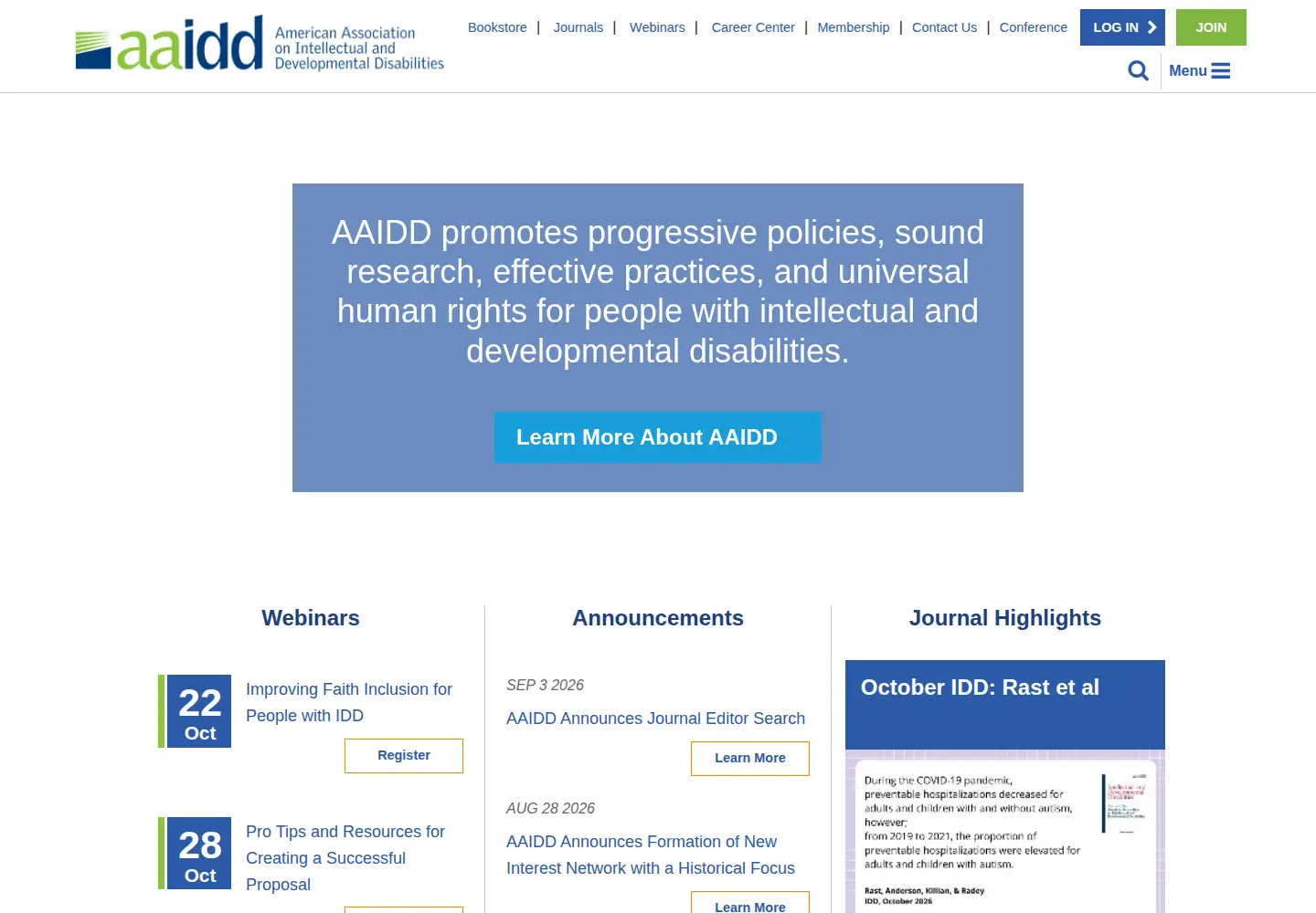 Screenshot of aaidd.org