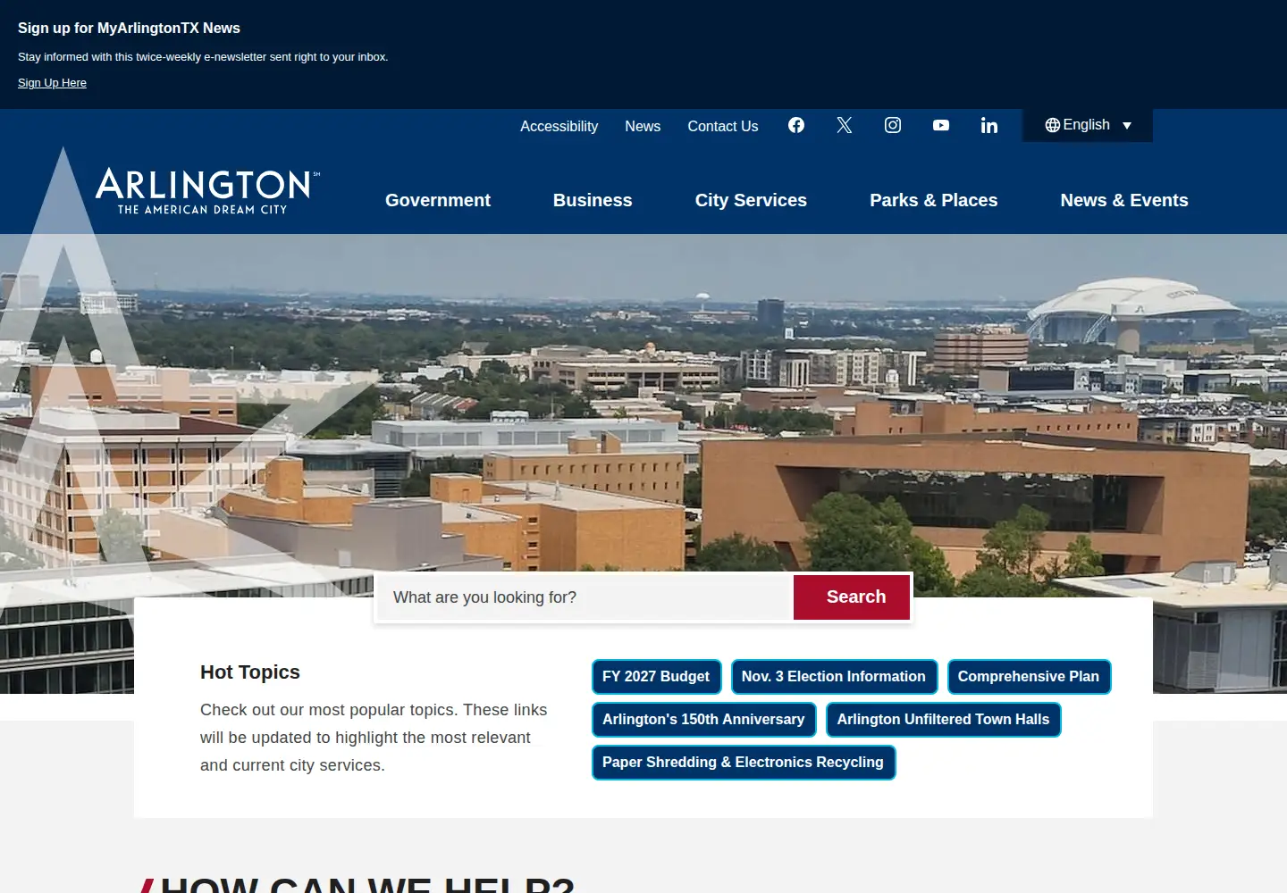 Screenshot of arlingtontx.gov