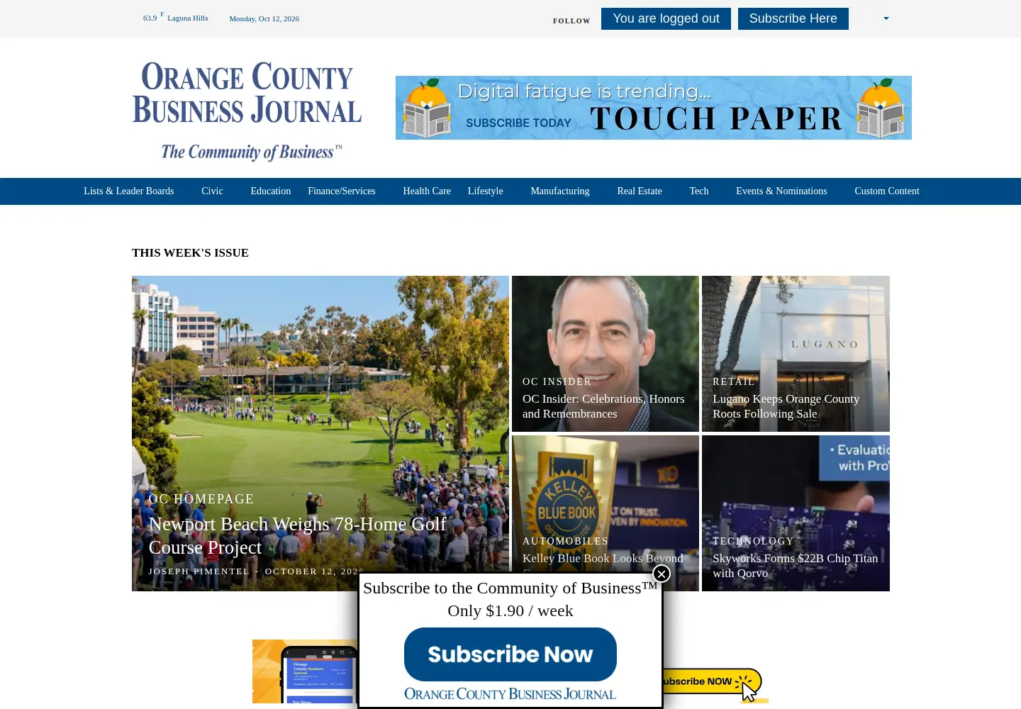 Captured homepage of ocbj.com in the current scan