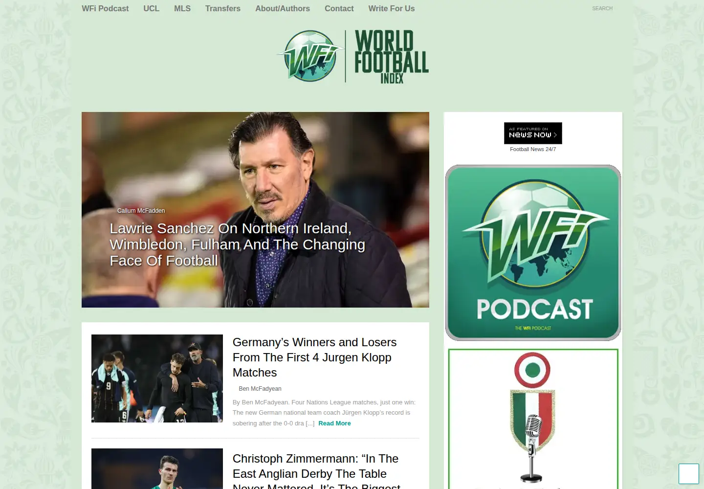 Captured homepage of worldfootballindex.com in the current scan
