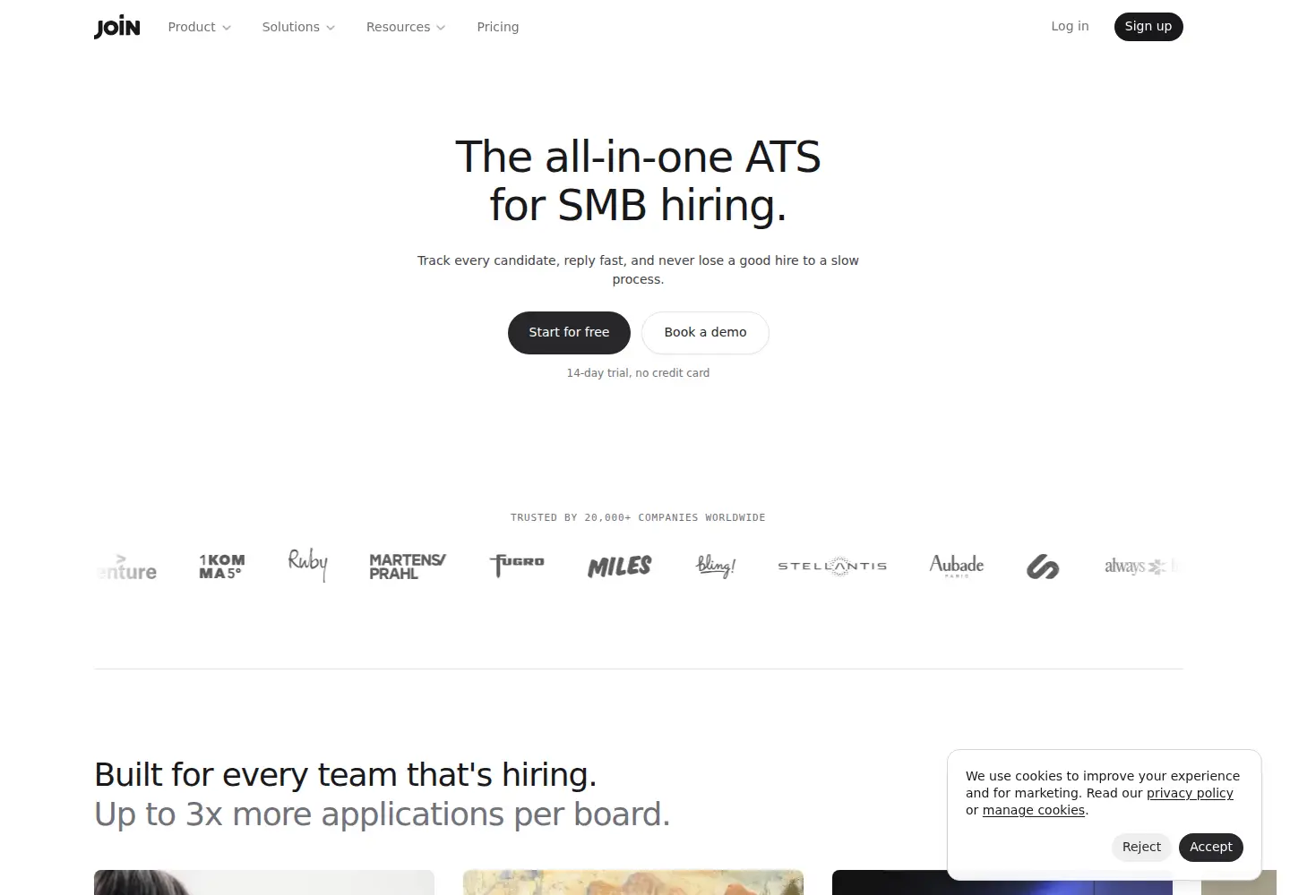 Captured homepage of join.com in the current scan