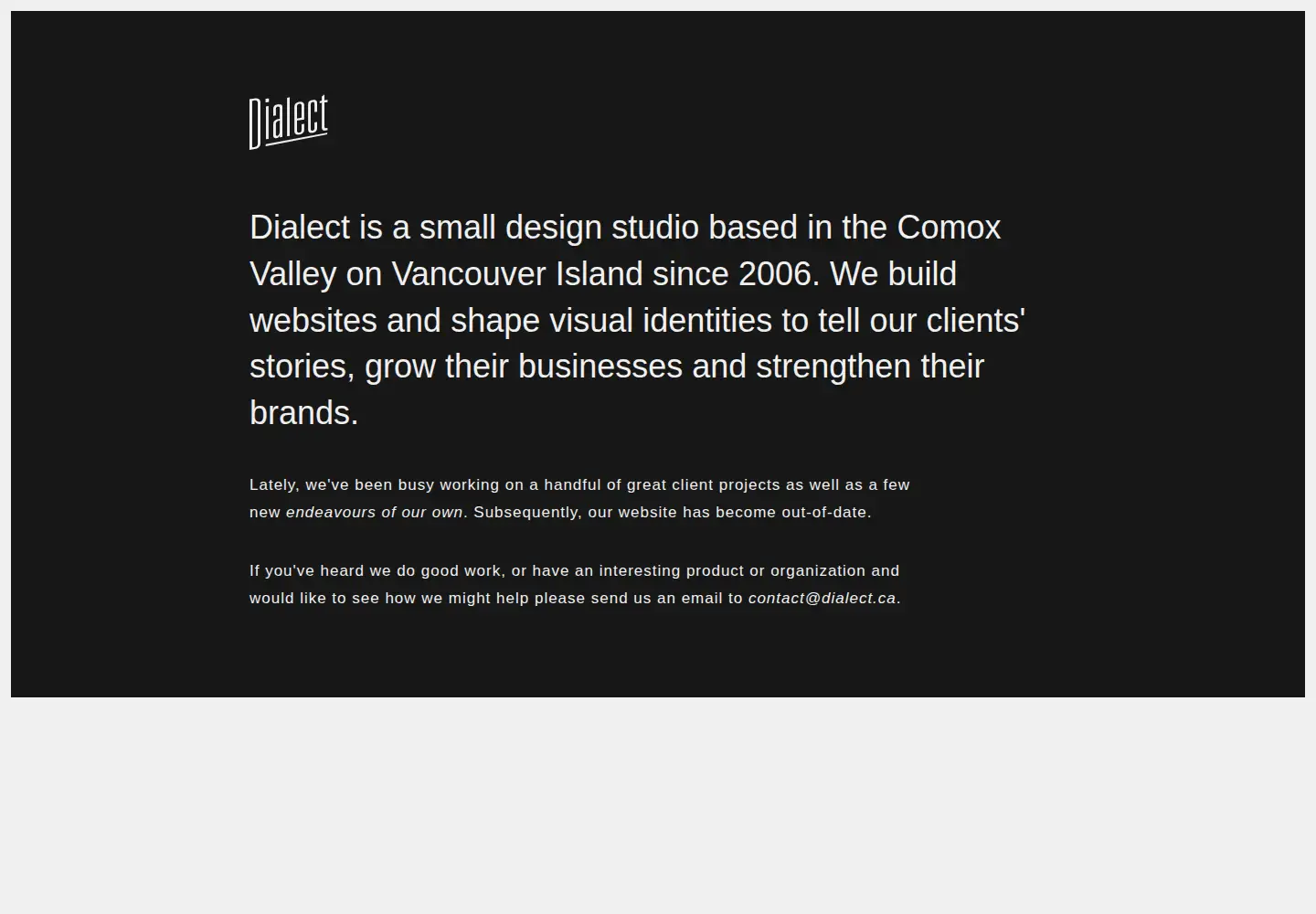 Captured homepage of dialect.ca in the current scan