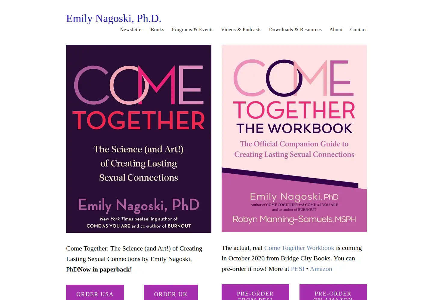 Captured homepage of emilynagoski.com in the current scan