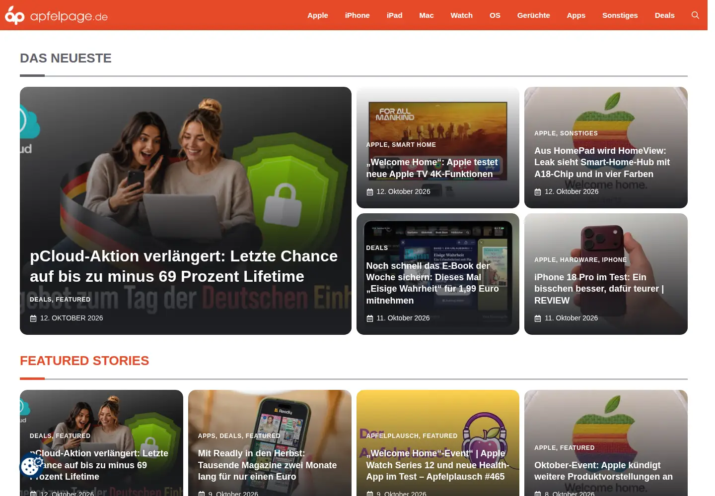 Captured homepage of apfelpage.de in the current scan