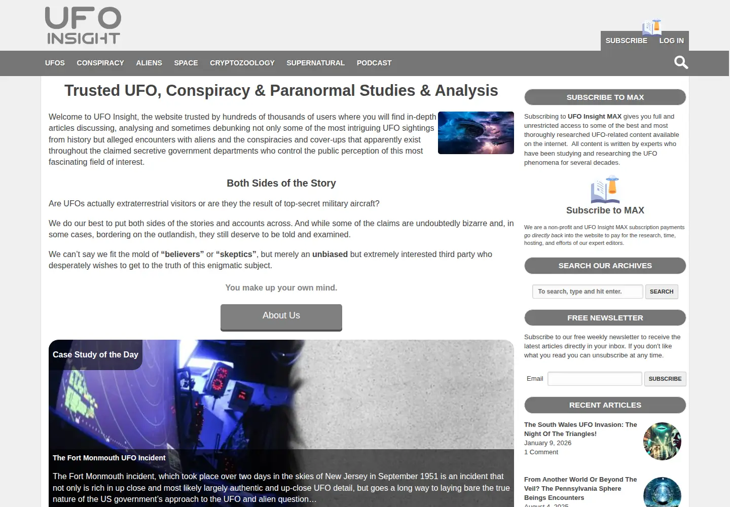 Captured homepage of ufoinsight.com in the current scan