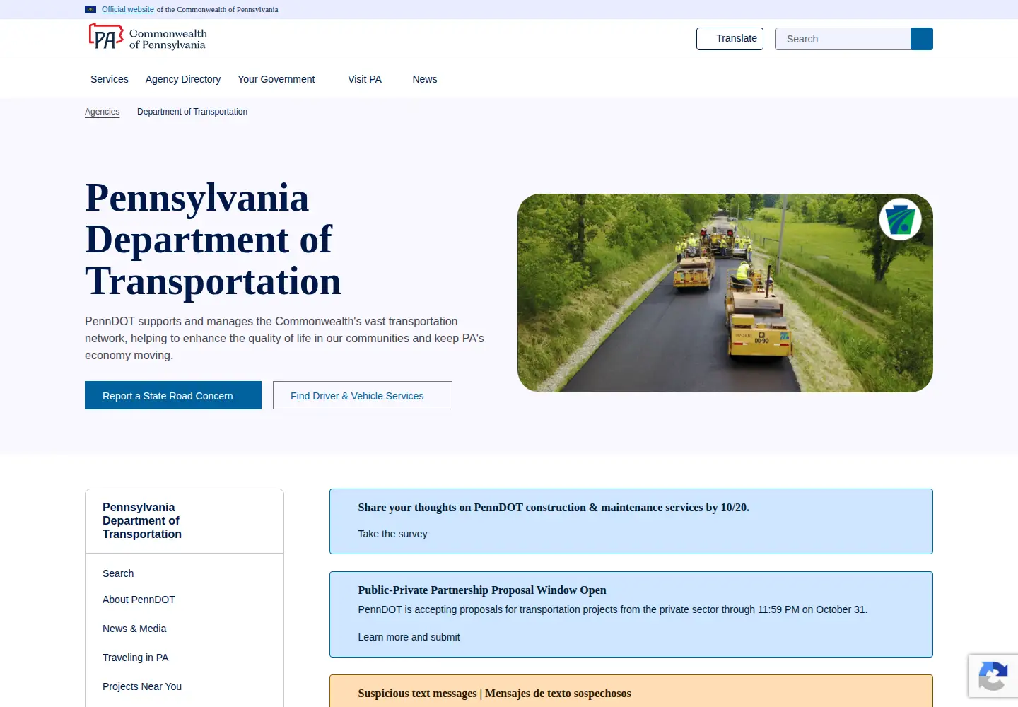 Screenshot of penndot.gov