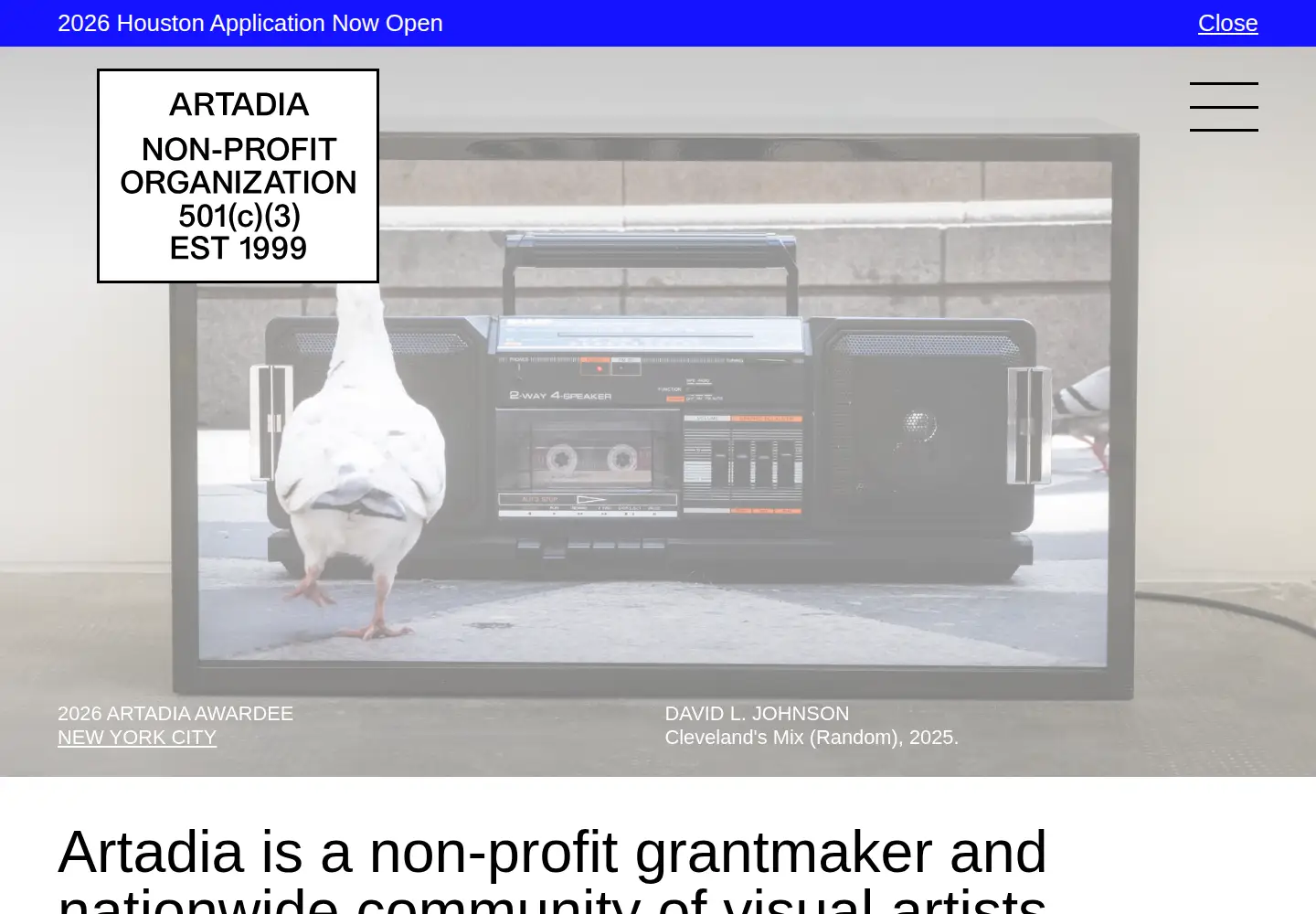 Captured homepage of artadia.org in the current scan