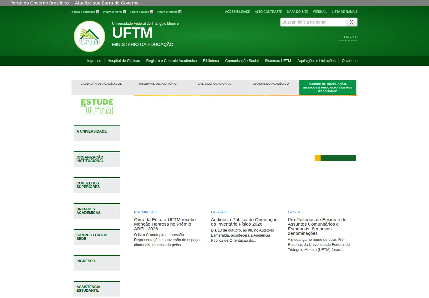 Captured homepage of uftm.edu.br in the current scan