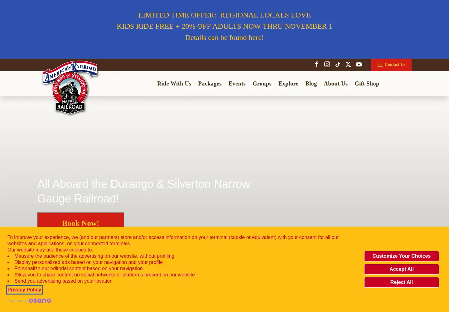 Screenshot of durangotrain.com