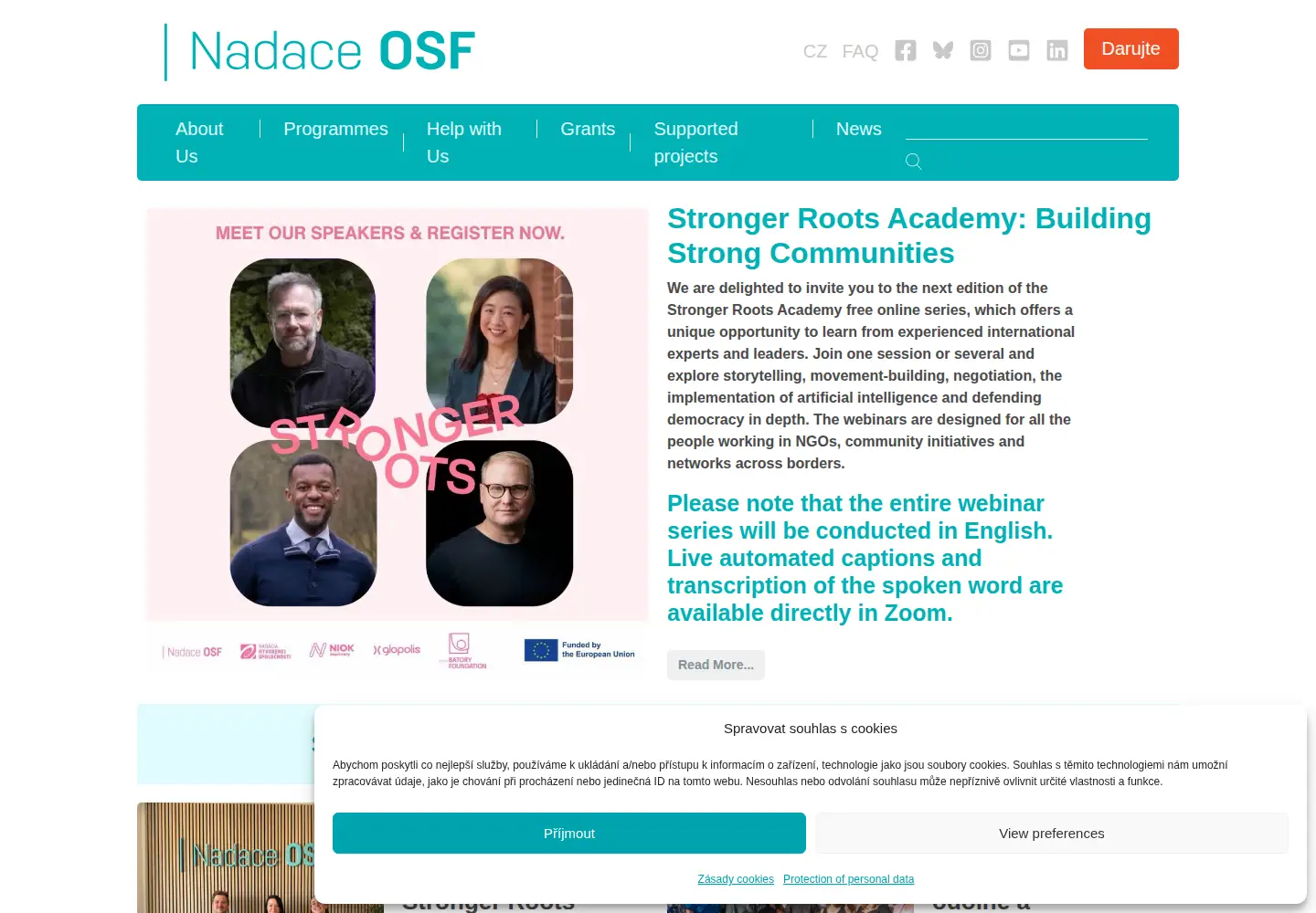 Captured homepage of osf.cz in the current scan