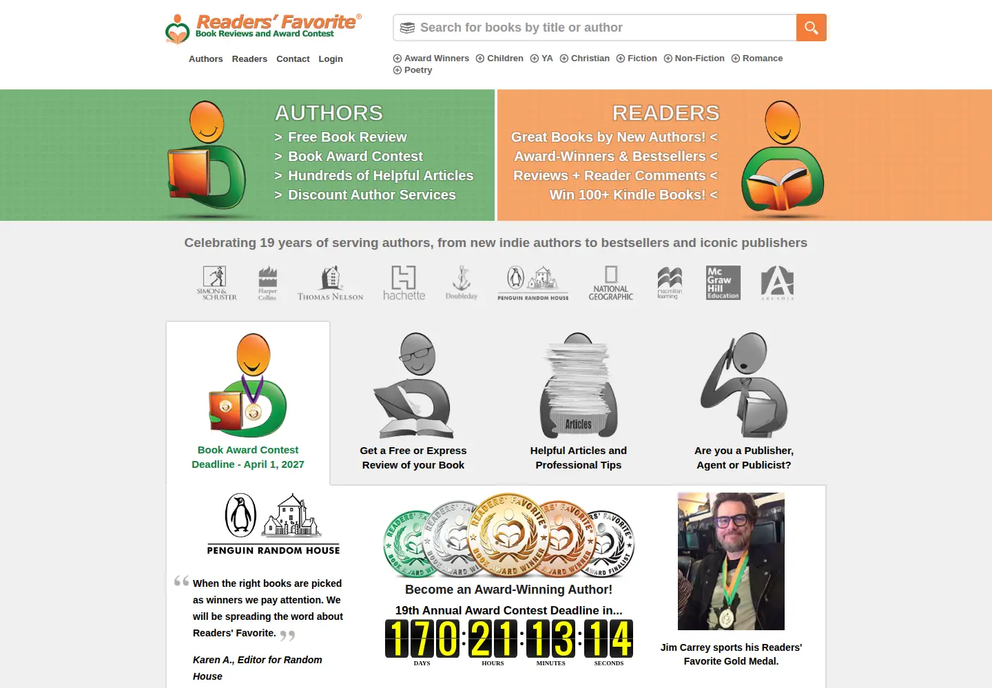 Screenshot of readersfavorite.com