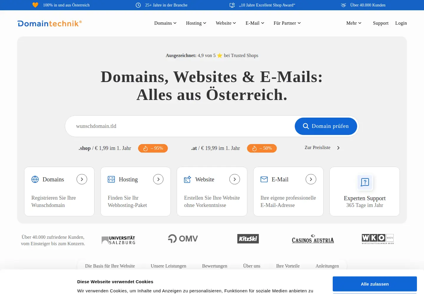 Captured homepage of domaintechnik.at in the current scan